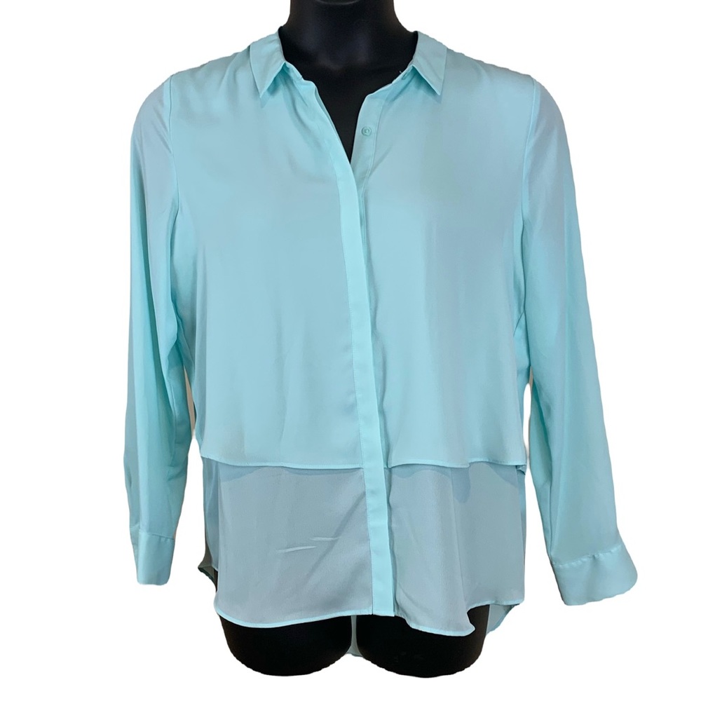 NWT Apt 9 aqua sheer layered long sleeve button down shirt, size Large - Picture 1 of 4